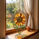 Handmade Sunflower Stained Glass Suncatcher, Iridescent Floral Window Hanging, Rustic Home Decor, Unique Gift for Flower Lovers & Her