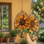 Handmade Sunflower Stained Glass Suncatcher, Iridescent Floral Window Hanging, Rustic Home Decor, Unique Gift for Flower Lovers & Her