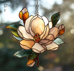 Magnolia Flower Suncatcher, Faux Stained Glass Acrylic Window Hanging