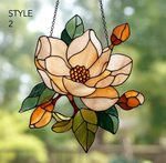 Magnolia Flower Suncatcher, Faux Stained Glass Acrylic Window Hanging