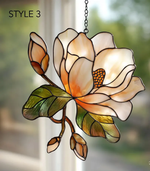Magnolia Flower Suncatcher, Faux Stained Glass Acrylic Window Hanging