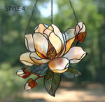 Magnolia Flower Suncatcher, Faux Stained Glass Acrylic Window Hanging