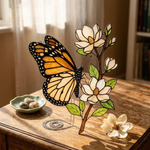 Monarch Butterfly Magnolia Acrylic Suncatcher, Stained Glass Style Butterfly Window Hanging, Floral Nature Decor, Butterfly Lover Gift