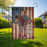 Patriotic Cross Garden Flag, 250 Years Freedom Decor, American Christian Yard Flag