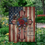 Patriotic Cross Garden Flag, 250 Years Freedom Decor, American Christian Yard Flag