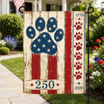 Patriotic Dog Paw Garden Flag, America 250th Anniversary Pet Lover Yard Flag, Rustic 1776 2026 Outdoor Porch Decor