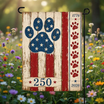 Patriotic Dog Paw Garden Flag, America 250th Anniversary Pet Lover Yard Flag, Rustic 1776 2026 Outdoor Porch Decor