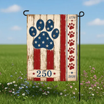Patriotic Dog Paw Garden Flag, America 250th Anniversary Pet Lover Yard Flag, Rustic 1776 2026 Outdoor Porch Decor