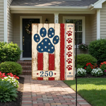 Patriotic Dog Paw Garden Flag, America 250th Anniversary Pet Lover Yard Flag, Rustic 1776 2026 Outdoor Porch Decor