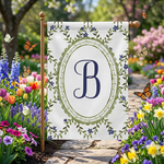 Personalized Monogram Garden Flag, Custom Letter Yard Banner, Floral Laurel Wreath Outdoor Decor, Blue Hydrangea Spring Summer Sign