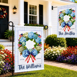 Personalized Patriotic Garden Flag Custom Family Name, 1776-2026 America 250 Years Wreath Flag, Fourth of July Decor, Double Sided