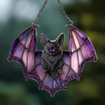 Purple Floral Bat Acrylic Suncatcher – Gothic Faux Stained Glass Window Hanging With Crescent Wings, Witchy Halloween Decor Gift