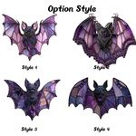Purple Floral Bat Acrylic Suncatcher – Gothic Faux Stained Glass Window Hanging With Crescent Wings, Witchy Halloween Decor Gift