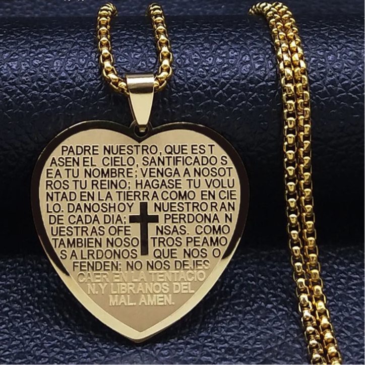 Catholic Holy Bible Verse Projection Cross Heart Necklace