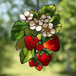 Strawberry Branch Acrylic Glass Suncatcher, Strawberry Floral Window Hanging, Housewarming Gift, Gift For Berry Lover, Strawberry Gift