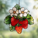 Strawberry Branch Acrylic Glass Suncatcher, Strawberry Floral Window Hanging, Housewarming Gift, Gift For Berry Lover, Strawberry Gift