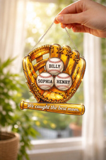 We Caught the Best Baseball Mom Personalized Acrylic Suncatcher, Sentimental Mother's Day Gift for Mom, Wife, Love Mom Gift, Baseball Mom