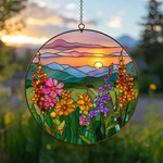 Wildflower Suncatcher, Wildflower Glass Window Hanging Decor, Florist Gift, Gift for Flower Lover, Sun Catcher Gift for Mom, Grandma