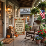 Y'all Are Welcome But Y'all Gotta Act Right Garden Flag, Floral Cross Stitch House Banner, Funny Southern Welcome Sign, Outdoor Yard Decor