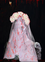 Halloween Bride Veil Vintage Rose Flower gothic Dark Headdress Ghost Bride Set