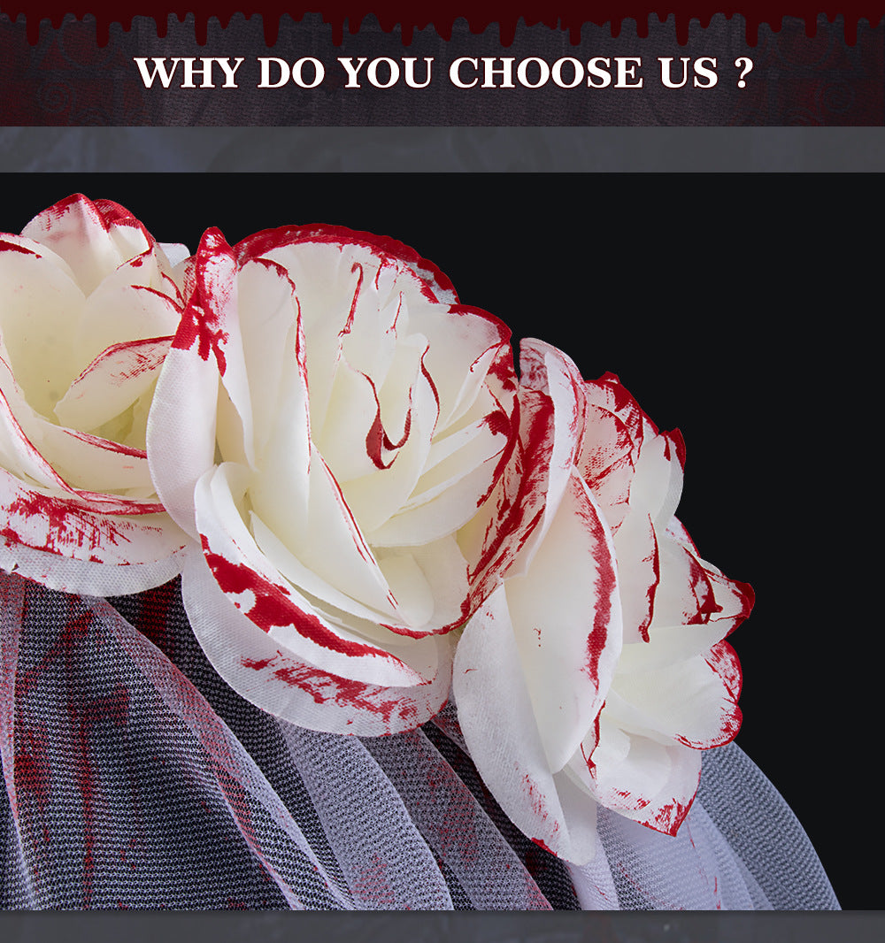 Halloween Bride Veil Vintage Rose Flower gothic Dark Headdress Ghost Bride Set