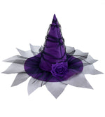 New Halloween Baroque Witch Hat with Mesh and Artificial Flowers, Gothic Queen Cosplay Witch Accessories