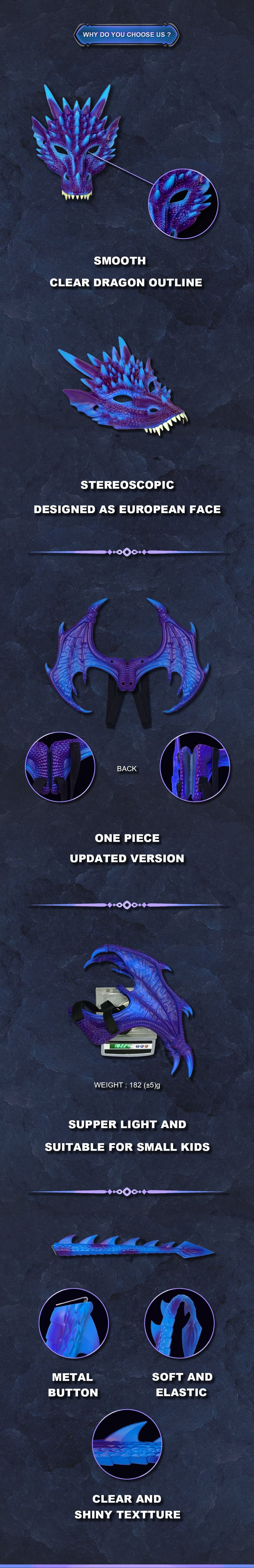 New Upgraded Ultra-Light Dragon Wings 3D Dragon Mask Halloween Children's Festival Party Costume Set Wholesale