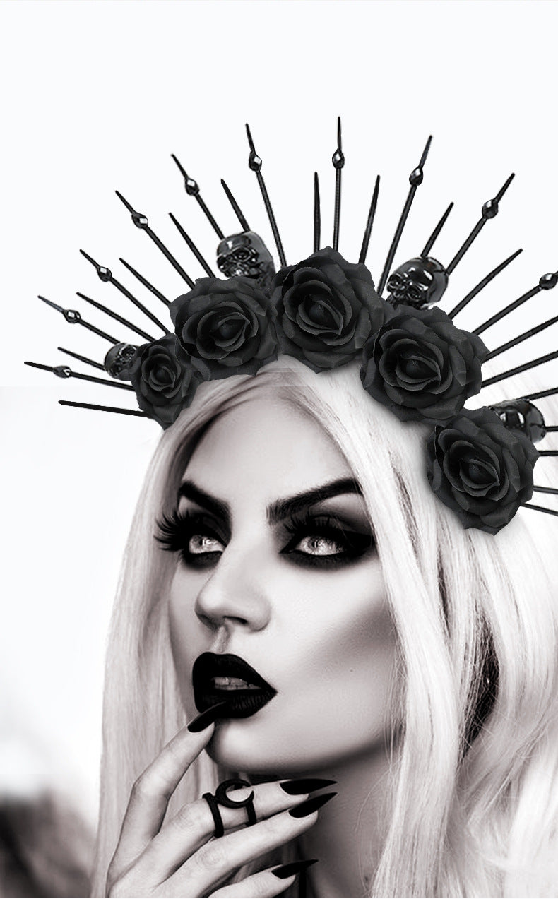 Skull with Rhinestones Headband Gothic Queen Headband Costume Cosplay Performance Props