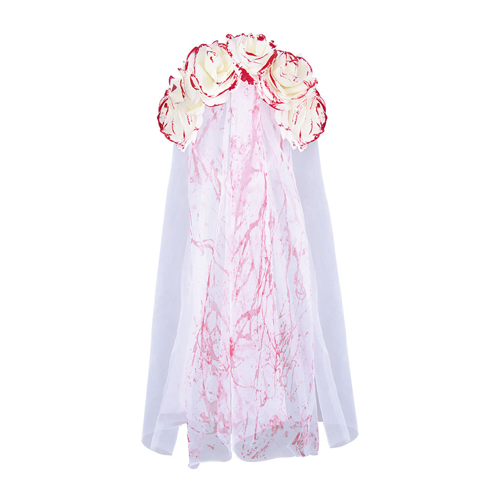 Halloween Bride Veil Vintage Rose Flower gothic Dark Headdress Ghost Bride Set