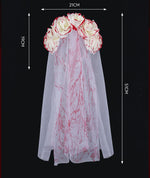 Halloween Bride Veil Vintage Rose Flower gothic Dark Headdress Ghost Bride Set