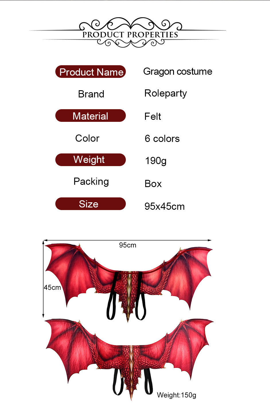 Halloween Carnival Adult Decoration Non-Woven Fabric Dragon Wings Cosplay Wings Props