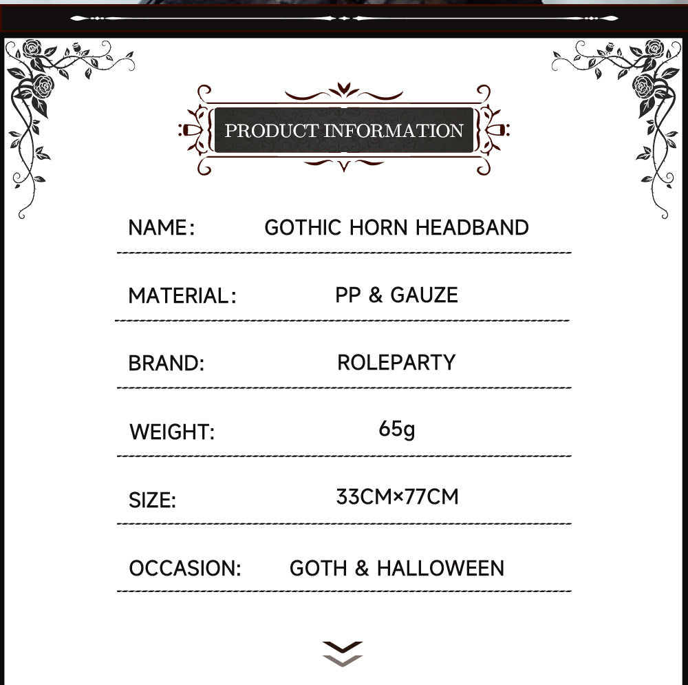Halloween Gothic Queen Dark Horn Mesh Headband Party Ball Performance Costume Festival Hair Accessory Prop
