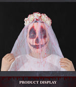Halloween Bride Veil Vintage Rose Flower gothic Dark Headdress Ghost Bride Set