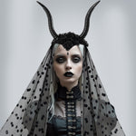 Halloween Gothic Queen Dark Horn Mesh Headband Party Ball Performance Costume Festival Hair Accessory Prop