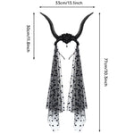 Halloween Gothic Queen Dark Horn Mesh Headband Party Ball Performance Costume Festival Hair Accessory Prop