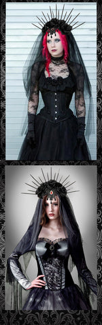 Halloween Wedding Dress Veil Headband Gothic Crown Mesh Black Rose Retro European and American Dress