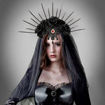Halloween Wedding Dress Veil Headband Gothic Crown Mesh Black Rose Retro European and American Dress