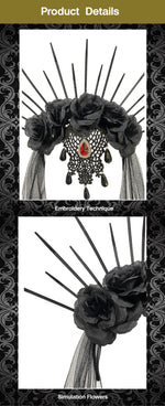 Halloween Wedding Dress Veil Headband Gothic Crown Mesh Black Rose Retro European and American Dress