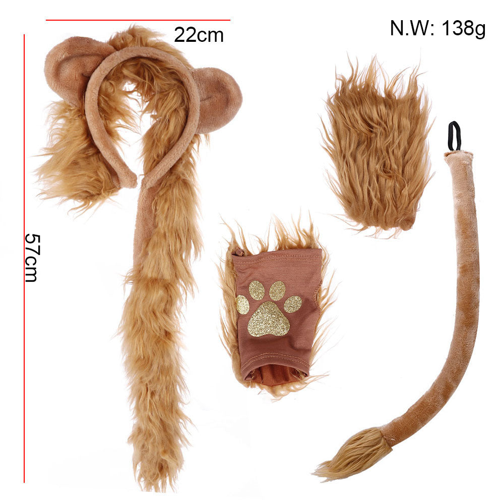 Halloween Costume Plush Lion Gloves Tail Headband Set Performance Costume Accessories Cosplay Props