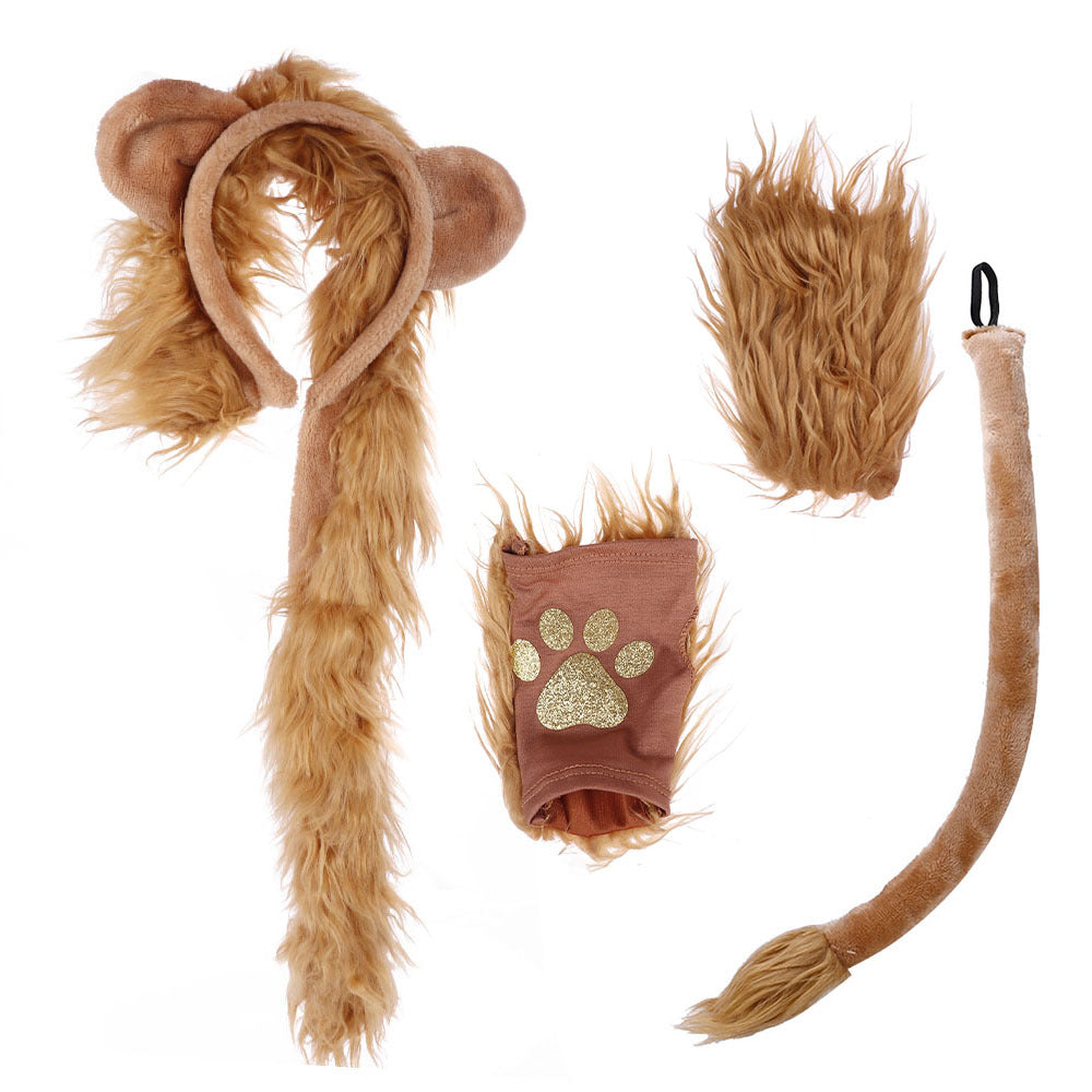 Halloween Costume Plush Lion Gloves Tail Headband Set Performance Costume Accessories Cosplay Props
