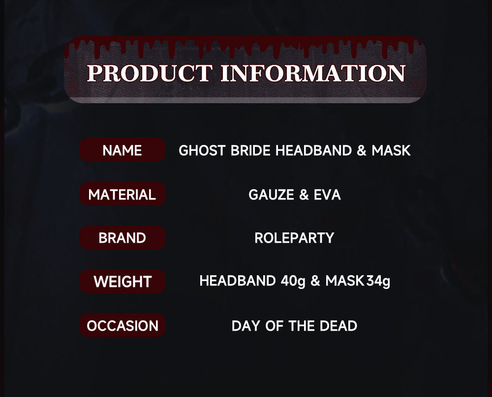 Halloween Bride Veil Vintage Rose Flower gothic Dark Headdress Ghost Bride Set