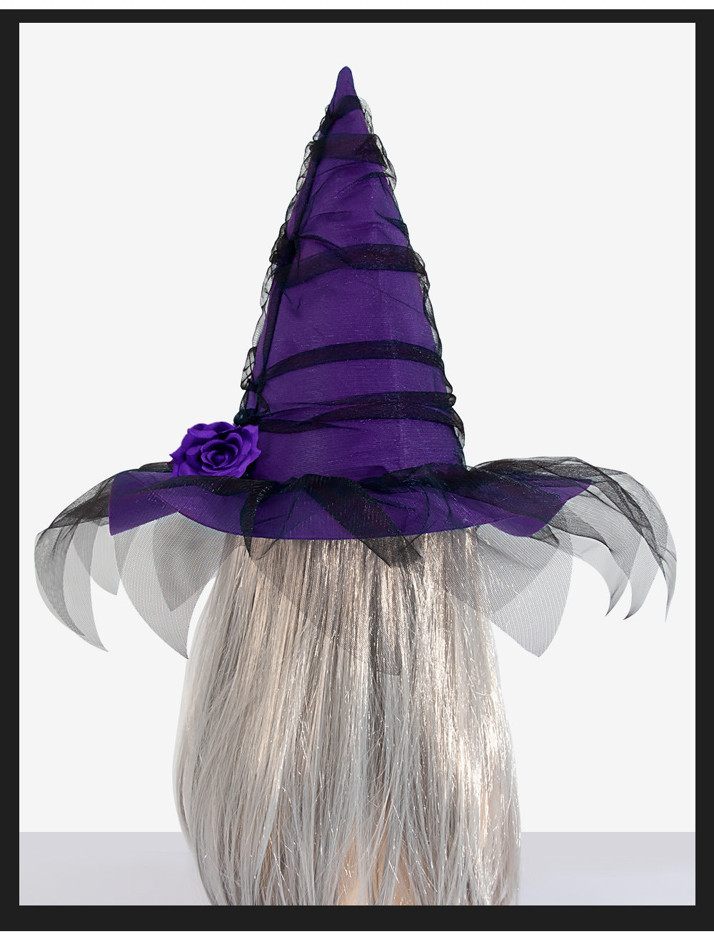 New Halloween Baroque Witch Hat with Mesh and Artificial Flowers, Gothic Queen Cosplay Witch Accessories