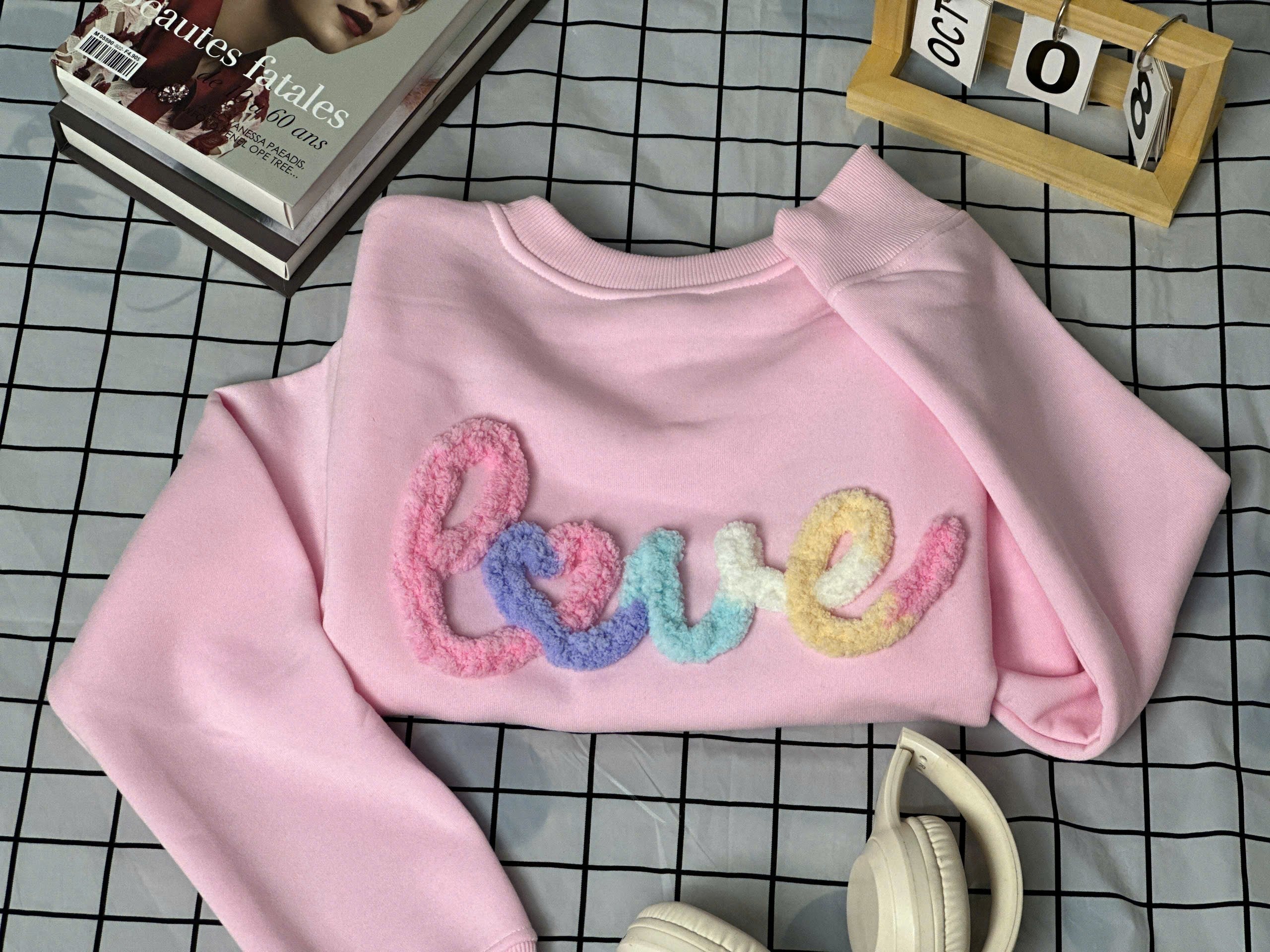 FuzzyChenille Yarn Sports Team Sweatshirt, Custom Team Name or Mascot, Game Day Fuzzy Letter, Team Spirit Shirt, Chenille Patch Sports Team