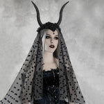 Halloween Gothic Queen Dark Horn Mesh Headband Party Ball Performance Costume Festival Hair Accessory Prop