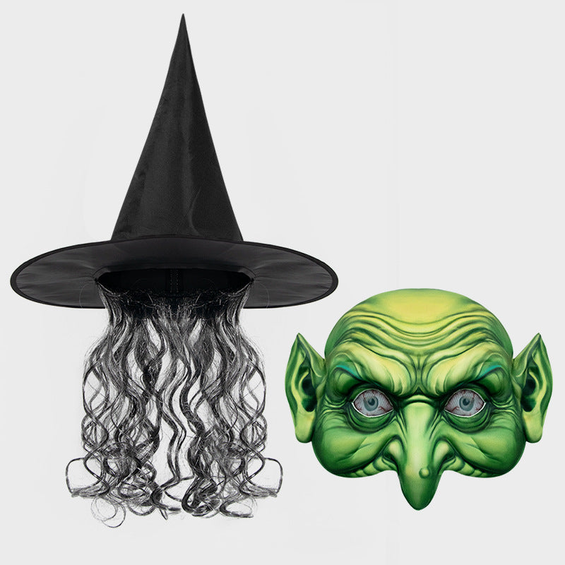 New Halloween Witch Wig Witch Hat Mask Set Carnival Masquerade Ball Cosplay Mask