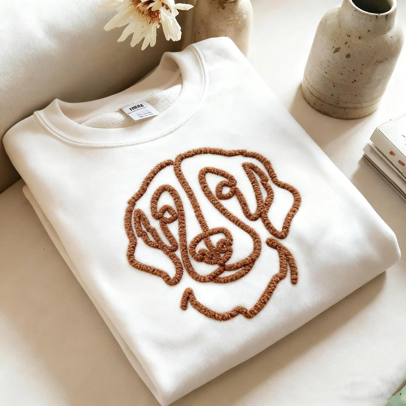 Custom Pet Fuzzy Chenille Yarn Sweatshirt, Embroidered Dog Hoodie with Pet Photo, Embroidered Pet Portrait, Gift for Pet Lover