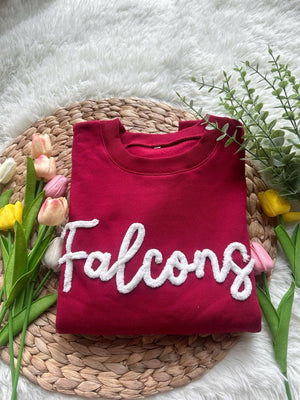 Chenille Yarn Sports Team Sweatshirt, Custom Team Name or Mascot, Game Day Fuzzy Letter, Team Spirit Shirt, Chenille Patch Sports Team