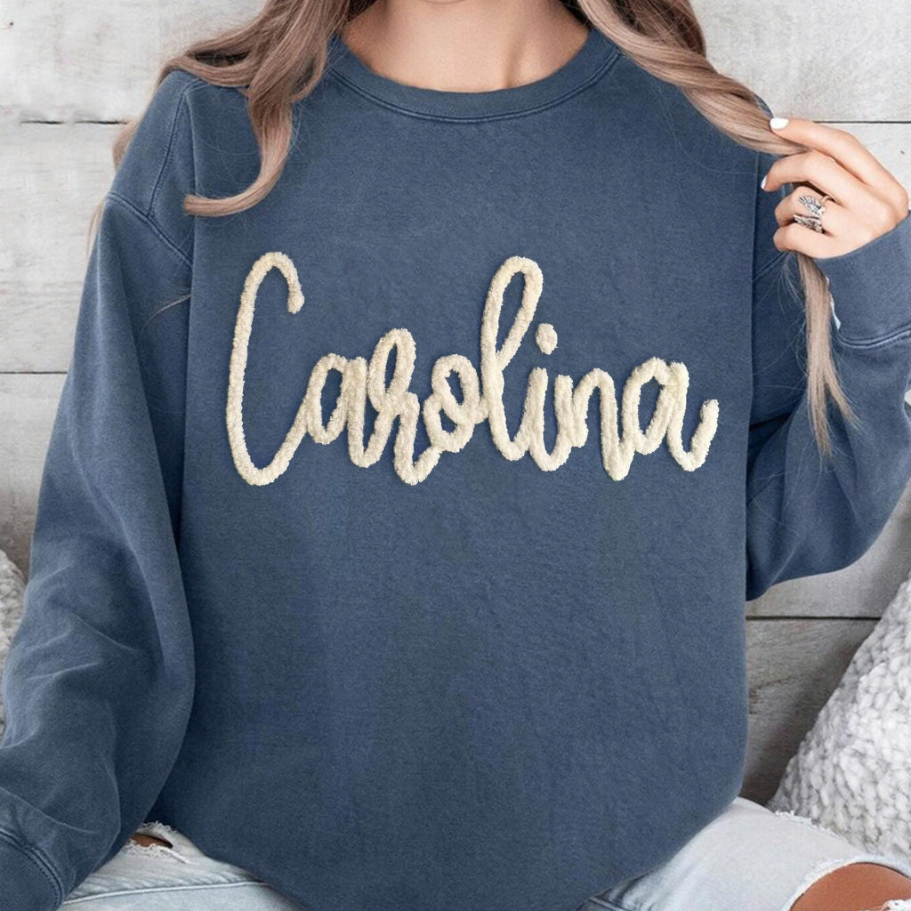 Personalized Chenille Patch Sports Team Sweatshirt, Custom Embroidered Team Name or Mascot, High School Teams, Falcons, Eagles, Colts spirit