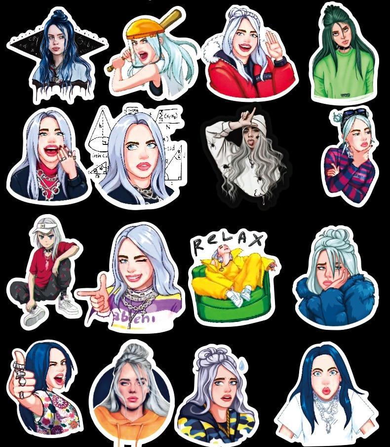 4 nouveaux autocollants Billie Eilish de style différent