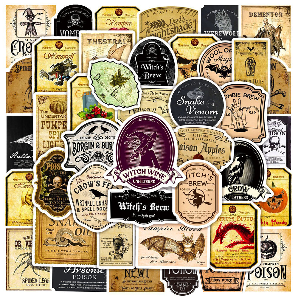 Autocollants vintage pour bouteilles d'Halloween